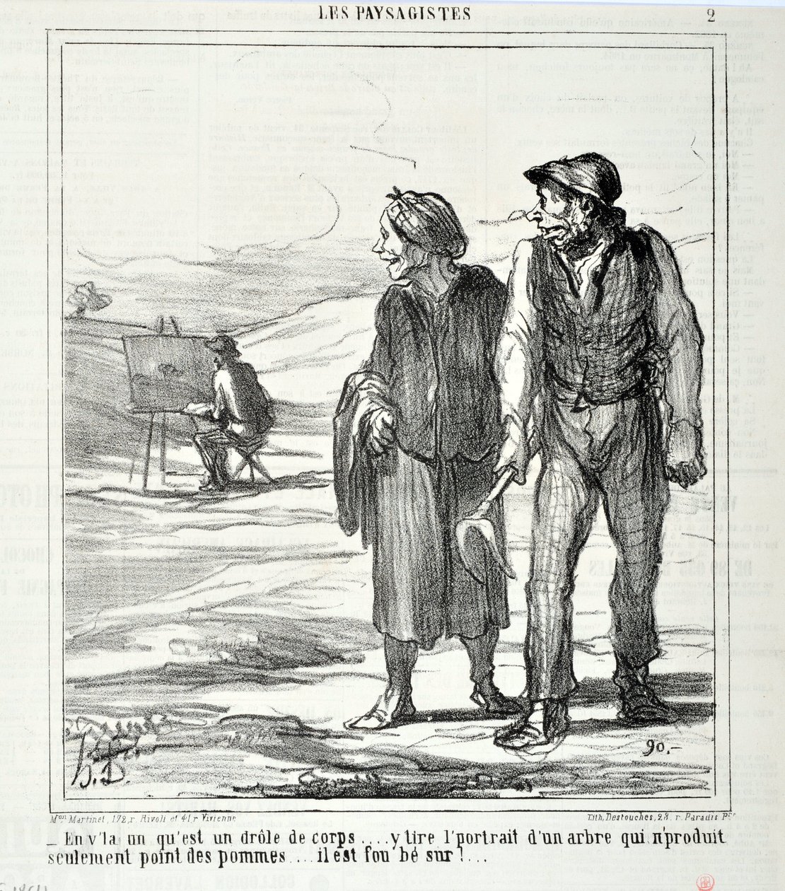 Honore Daumier (1808-1879) alkotásai. Charivari 1864-ből származik: Serie LES LANDSAGISTS „” - Ebben egy vicces test... egy olyan fa portréját rajzolja, amely nem csak almát terem... megőrül!...” KÉPZŐMŰVÉSZETI MÚZEUM - PALACE LONGCHAMP, alkotó: Honoré Daumier