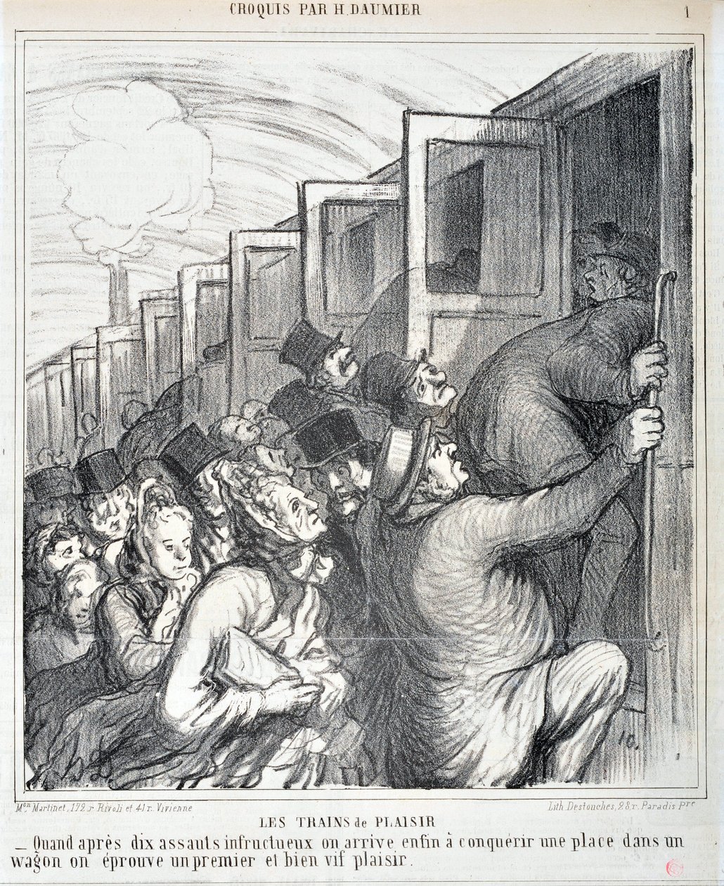 Honore Daumier (1808-1879) műve. A Charivari 1864-ből származik: Amikor tíz sikertelen támadás után végre sikerül meghódítanunk egy helyet egy szekéren, akkor tapasztaljuk meg az első és nagyon eleven örömöt" MUSEE DES BEAUX AR alkotó: Honoré Daumier