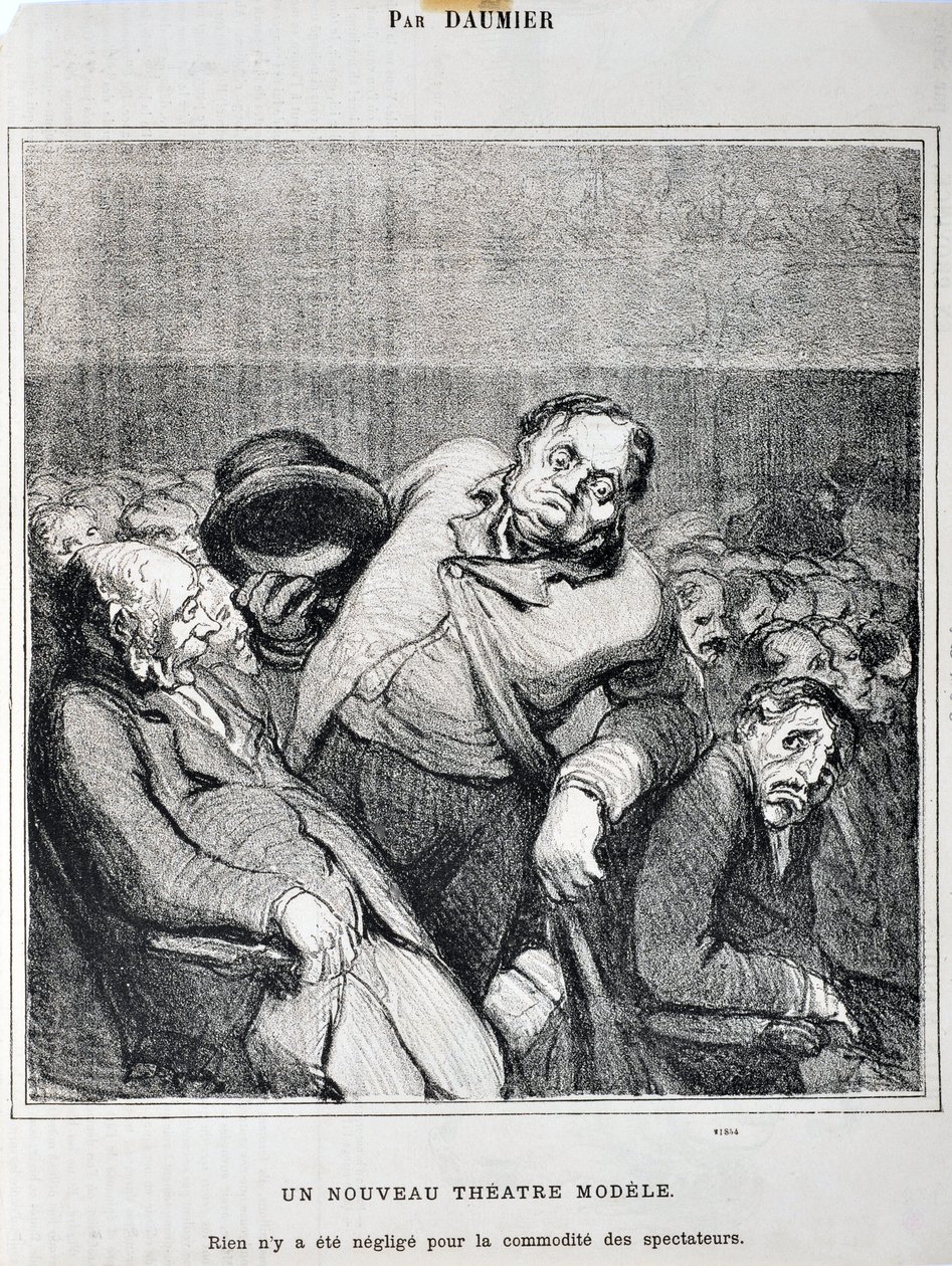 Honore Daumier (1808-1879) alkotásai. A Charivari 1864-ből származik: A színházban készült sorozatvázlatok Új színházi modell. „Semmit sem hagytak figyelmen kívül a nézők kényelme érdekében”” MUSEE DES BEAUX ARTS – PALAIS LONGCHAMP, MARSEILLE alkotó: Honoré Daumier
