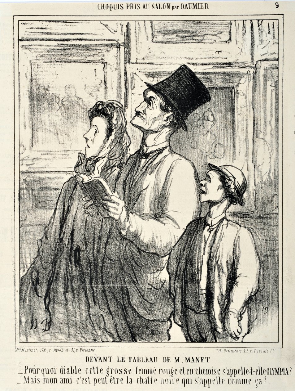 Honore Daumier (1808-1879) Charivari alkotásai 1865-ből származnak: Serie CRUQUIS PAUIT A SZALONBAN Manet „” festménye előtt – Mi a fenéért van ez a nagy, vörös nő Olympia nevű ingben? - De lehet, hogy a barátom az a fekete macska, akit így hívnak? MUS alkotó: Honoré Daumier