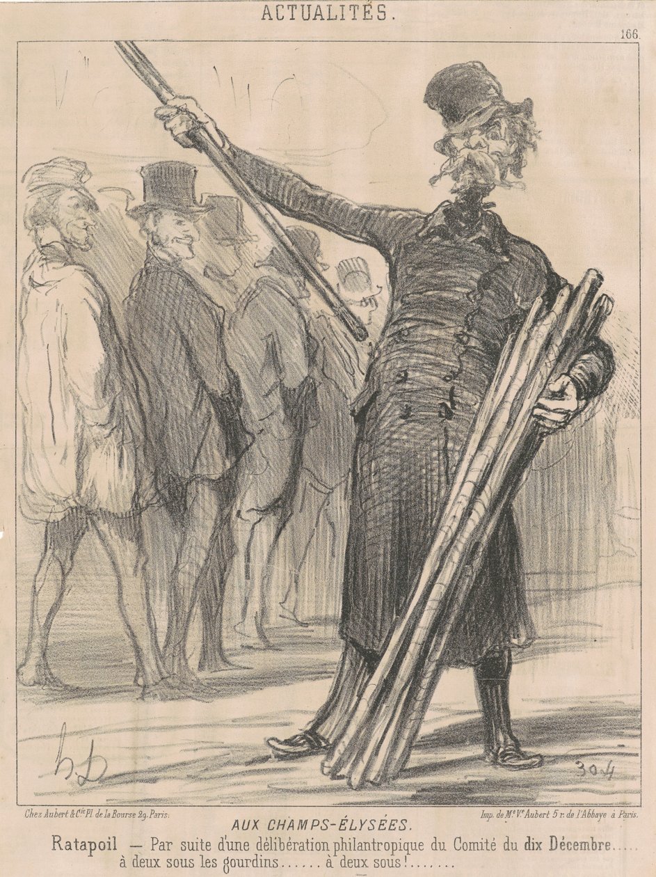 A Champs-Elysées-n, Ratapoilban. A december tizedik bizottsági jótékonysági tanácskozás eredményeként...két cent a klubnak...két cent... alkotó: Honoré Daumier