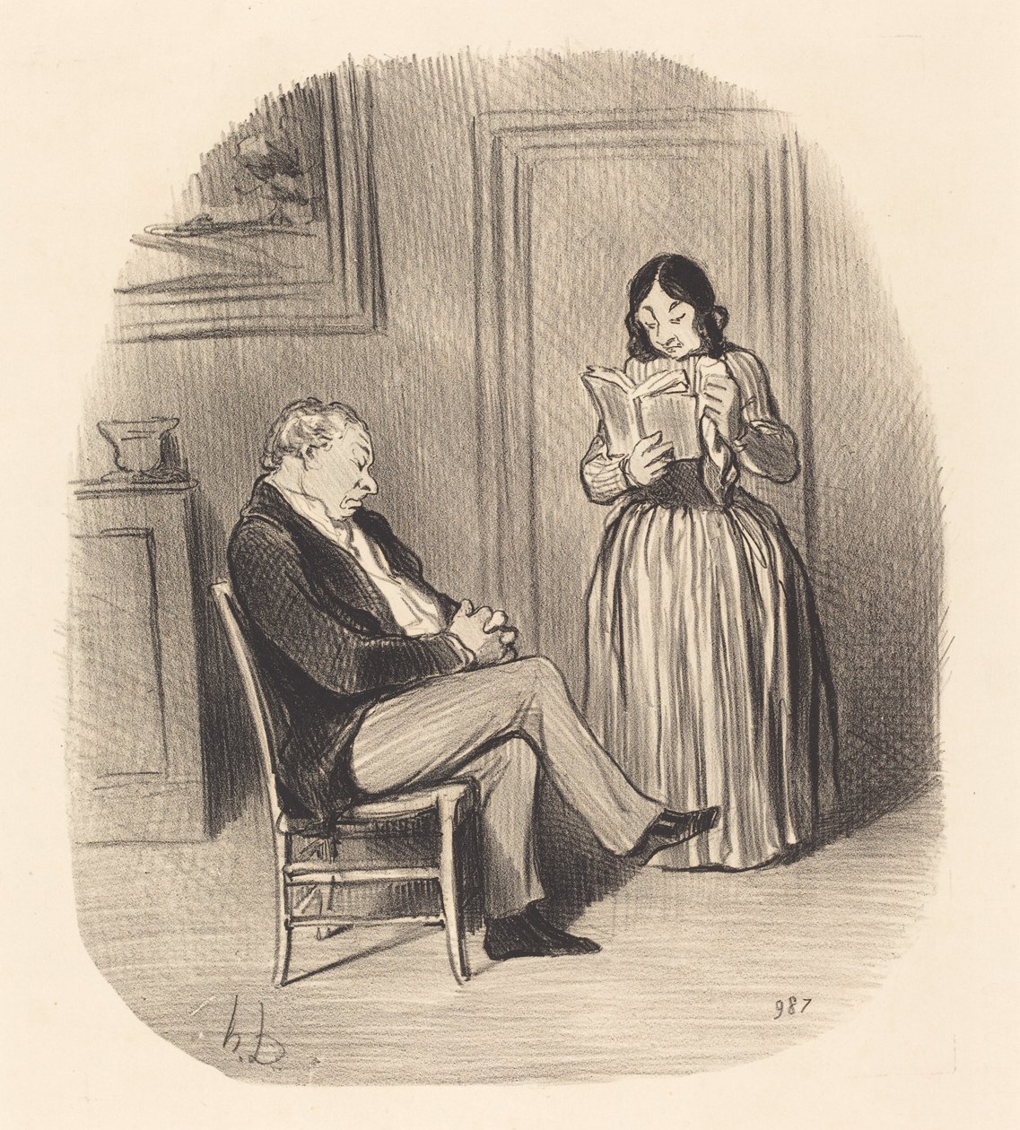 Burzsoát olvasnak, vacsora után néhány fejezet... alkotó: Honoré Daumier