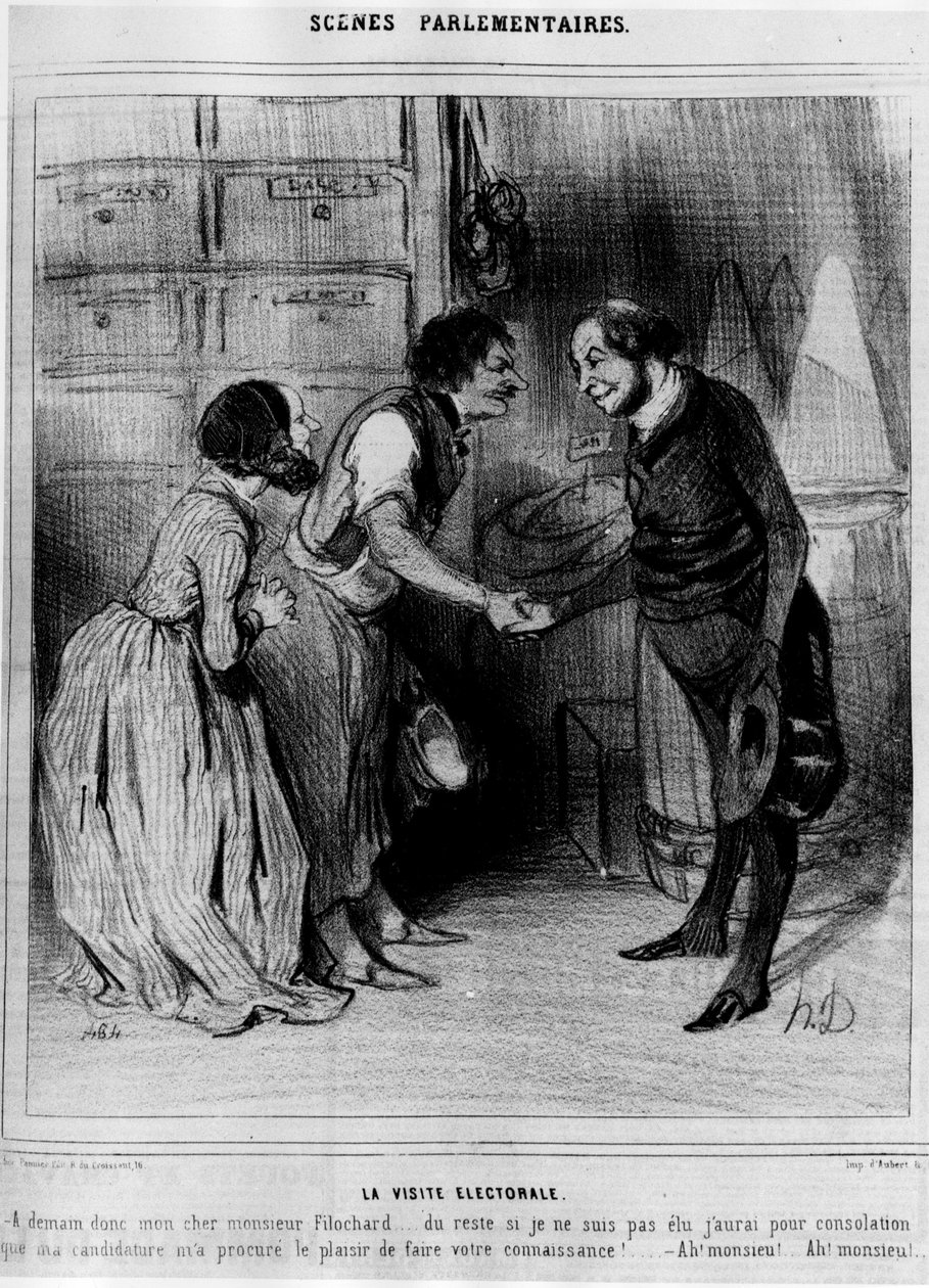 Kereskedői választási látogatás jelöltje: "" A választási látogatás"" - Daumier karikatúrája, a "Charivari"-ban, 1844.08.04. alkotó: Honoré Daumier