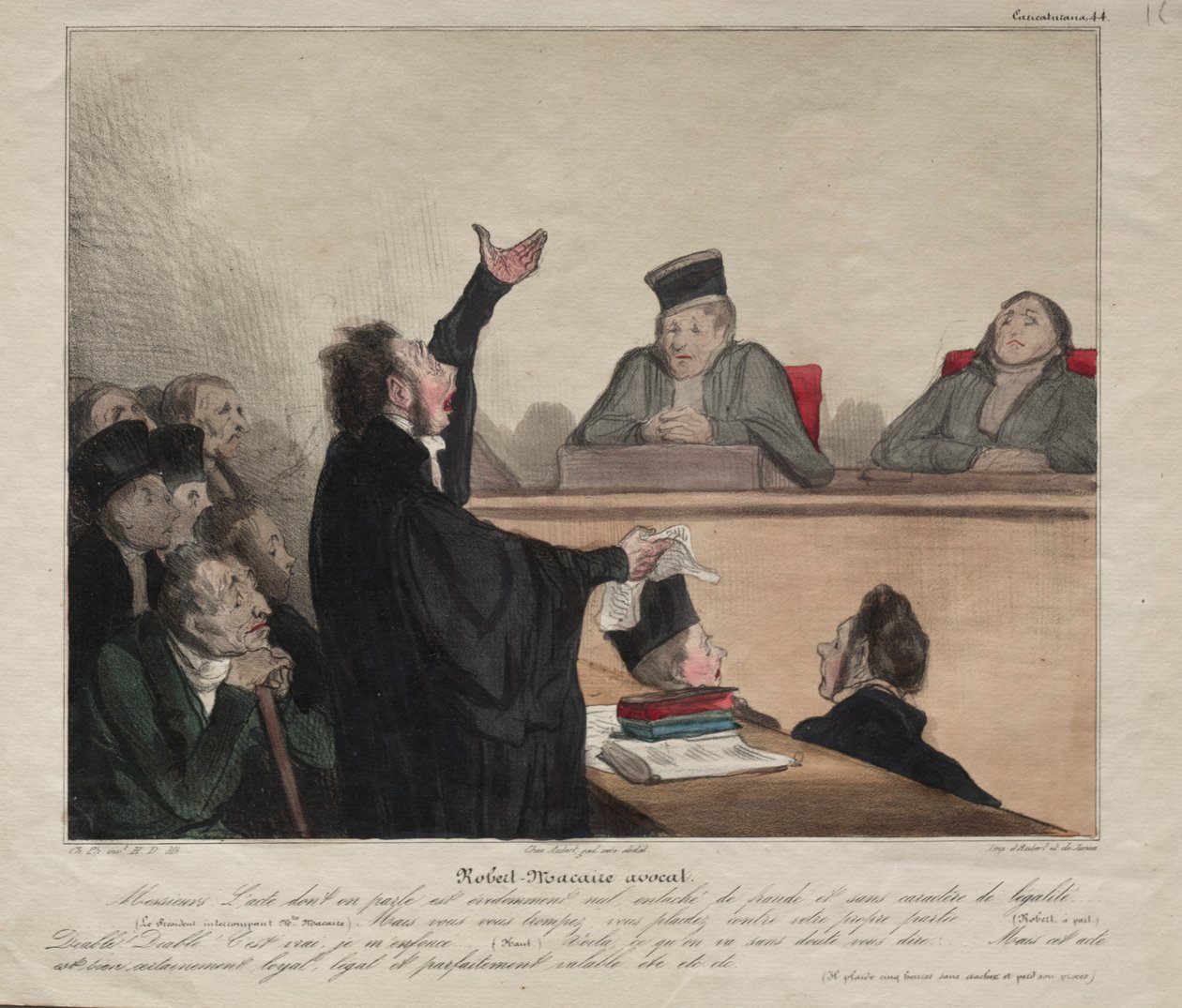 Caricaturana, 44. tábla: Robert-Macaire, ügyvéd, 1837. alkotó: Honoré Daumier