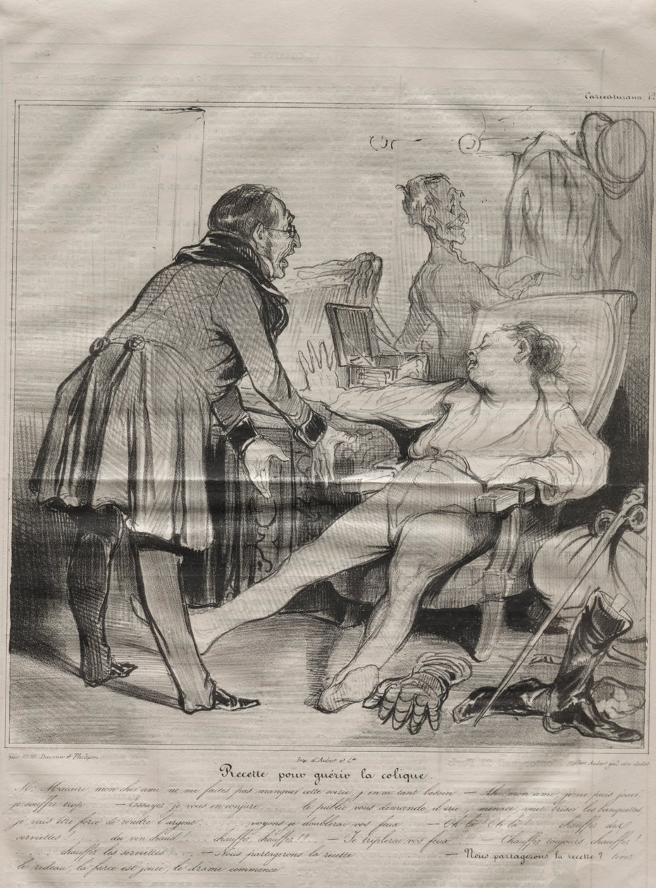 Caricaturana, 72. lemez: Recept a kólika gyógyítására, 1838. január 14. alkotó: Honoré Daumier