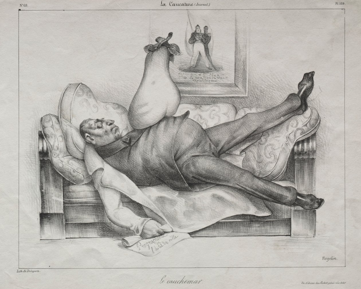 Karikatúra, 139. tábla: A rémálom, 1832. alkotó: Honoré Daumier