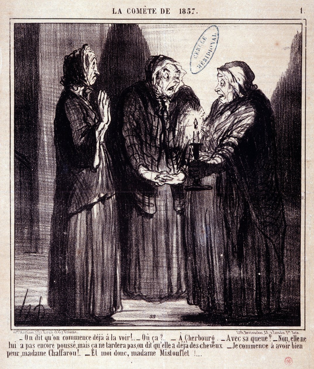 Rajzfilm a tudományról. Serie Sur „” az 1857-es üstökös””: „” Azt mondják, már kezdjük látni!...” Honore DAUMIER (1808-1879) metsze. Kivonat a „Le Charivari” című újságból, március 7-én alkotó: Honoré Daumier