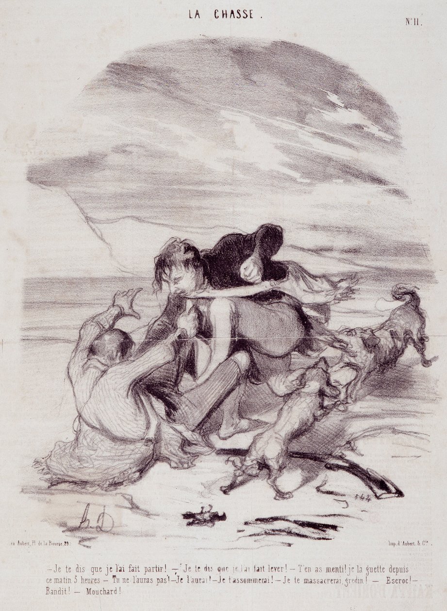 Rajzfilm a vadászokról. "" Az élet szép napjai - A vadászat" sorozat: "" Mondom, hogy elmentem..." Honore DAUMIER (1808-1879) metszet. Kivonat a „” Le Charivari”” című újságból, január 10-én alkotó: Honoré Daumier