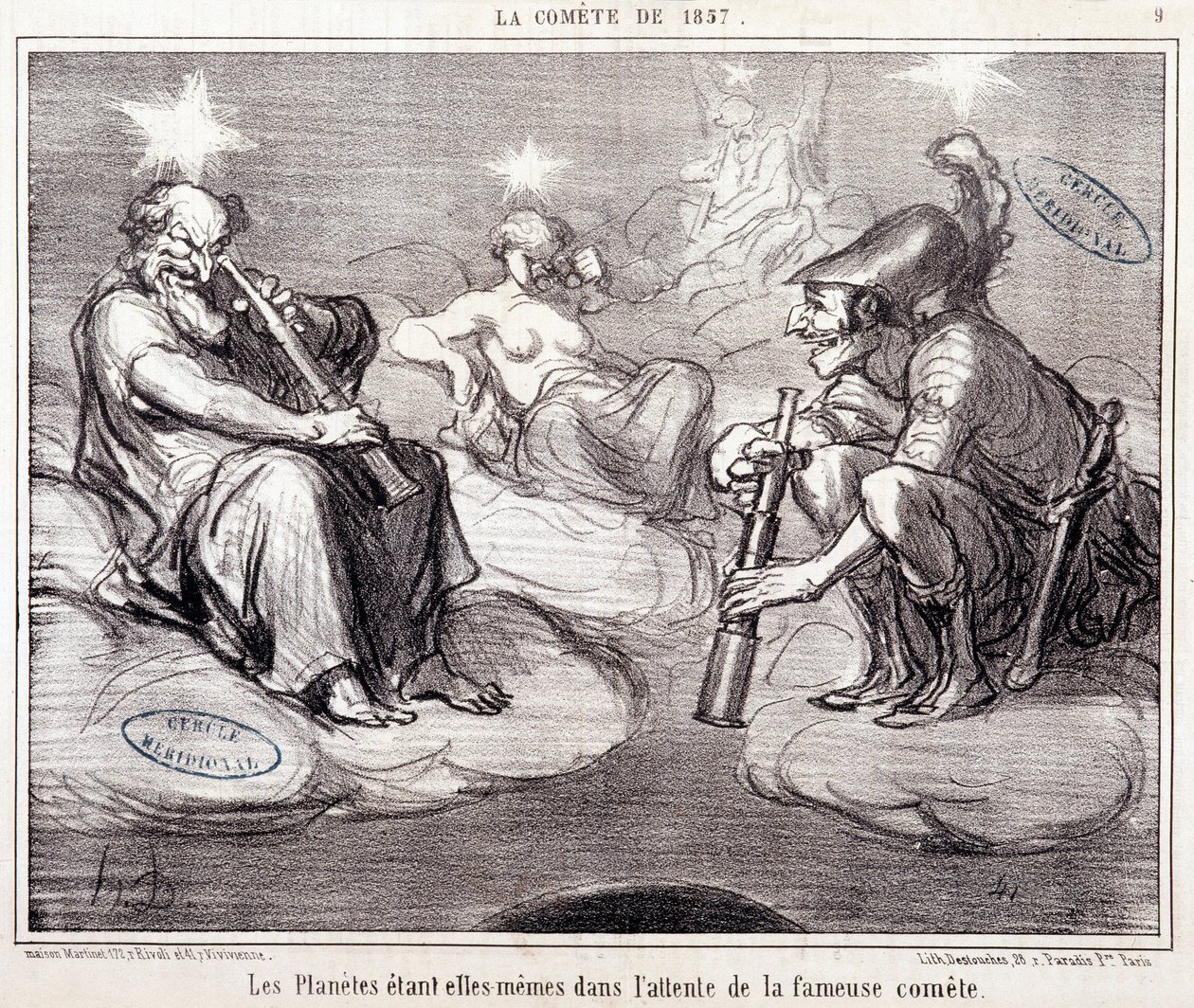 Rajzfilm a tudományról. Serie Sur „” az 1857-es üstökös””: „” A bolygók maguk is a híres üstökösre várnak”””. Honore DAUMIER (1808-1879) metszete, március 25 alkotó: Honoré Daumier