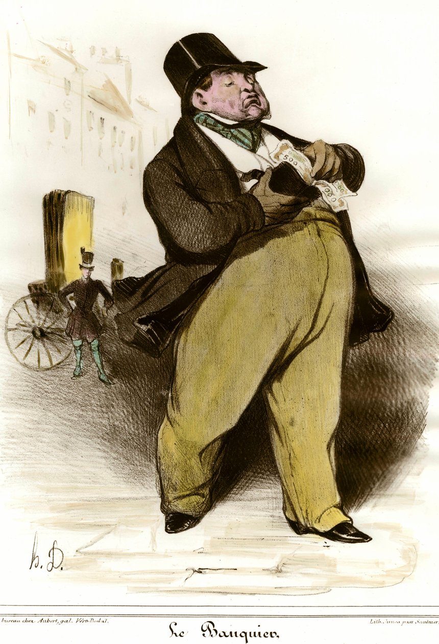 Honore Daumier (1808-1879) rajzfilmje bankárrajzról a „The Charivari”-ból” 1835. Magángyűjtemény alkotó: Honoré Daumier
