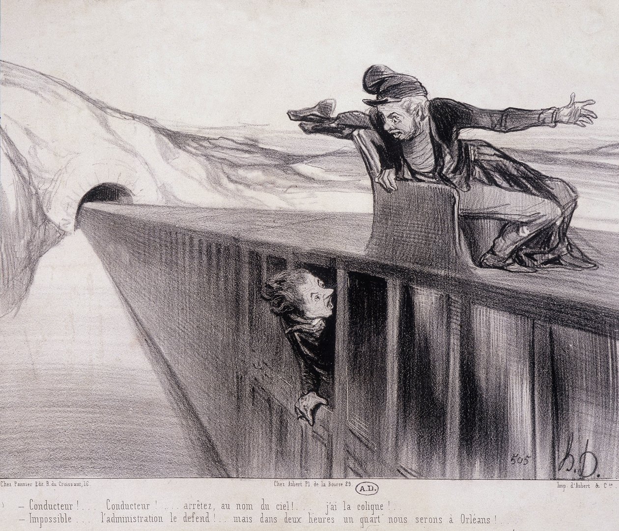 Daumier rajzfilm „Les Chemins de Fer”, nd. 19. század alkotó: Honoré Daumier