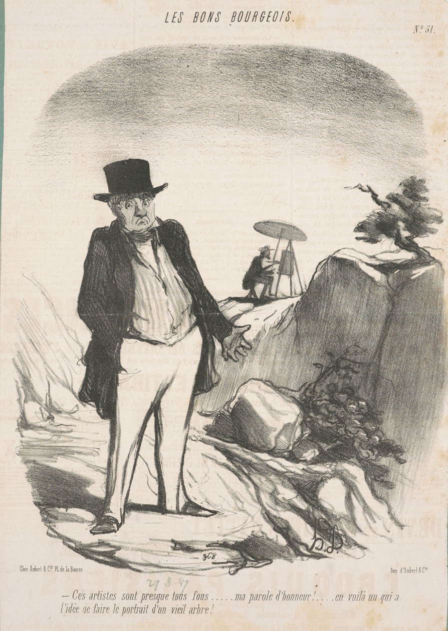 Ezek a művészek szinte mind őrültek. . . Becsületszavam! . . . Itt van valaki, akinek az az ötlete támad, hogy megfestse egy öreg fa portréját! alkotó: Honoré Daumier