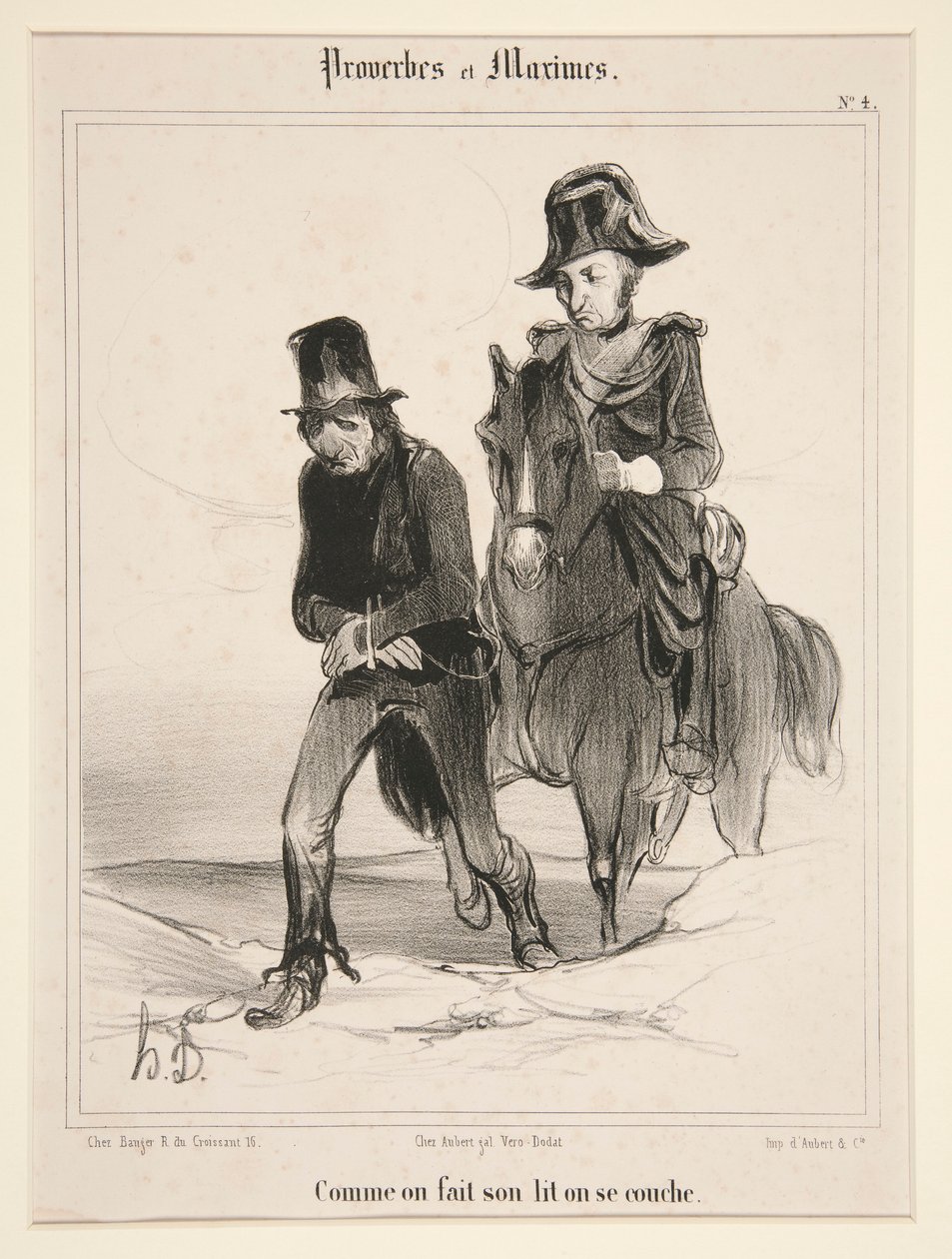 Miközben az ember megveti az ágyát, lefekszik, a Példabeszédek és Maximok 4. lapja alkotó: Honoré Daumier