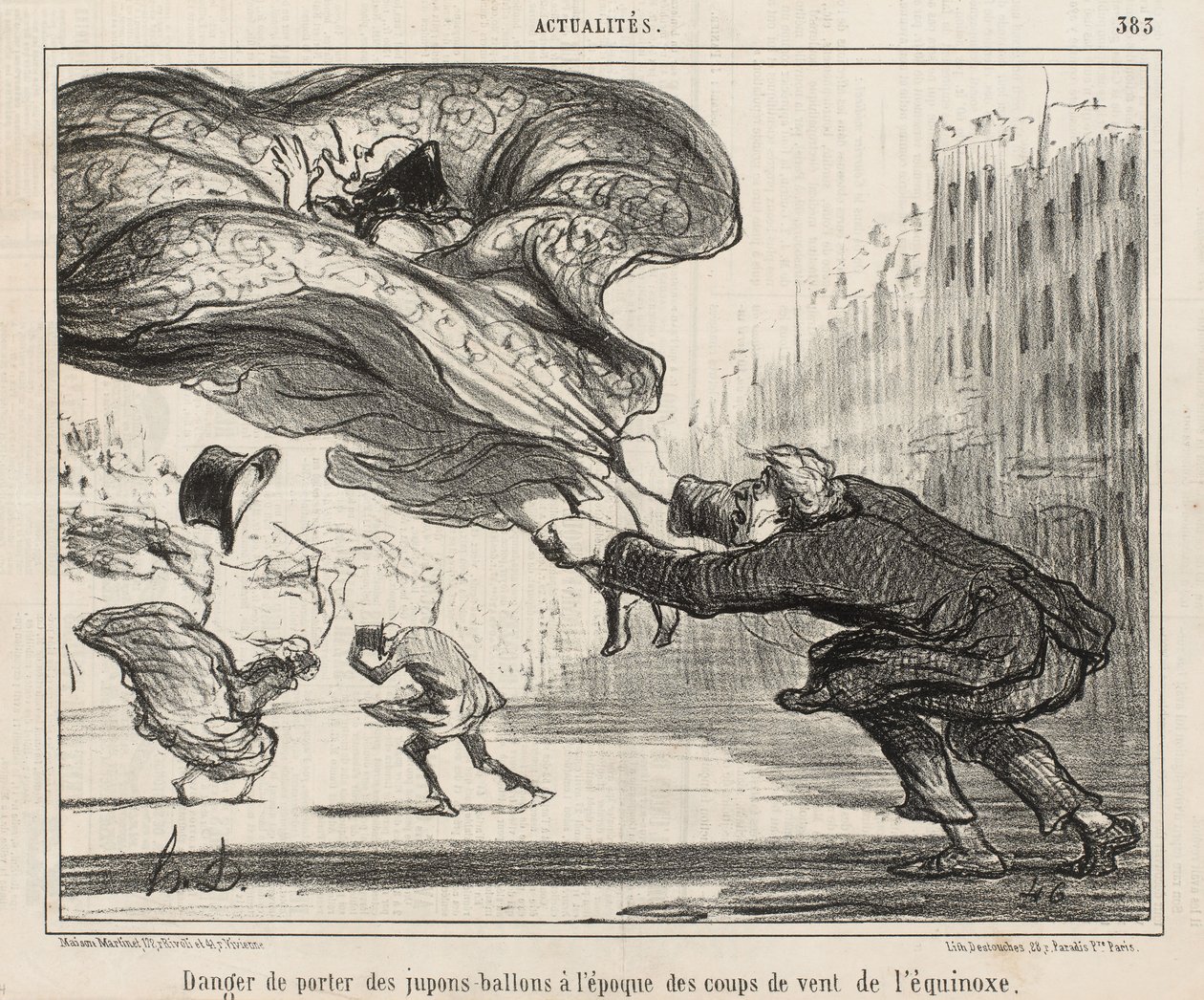 A napéjegyenlőségi vihar idején a ballon alsószoknyák viselésének veszélye, április 3-án alkotó: Honoré Daumier
