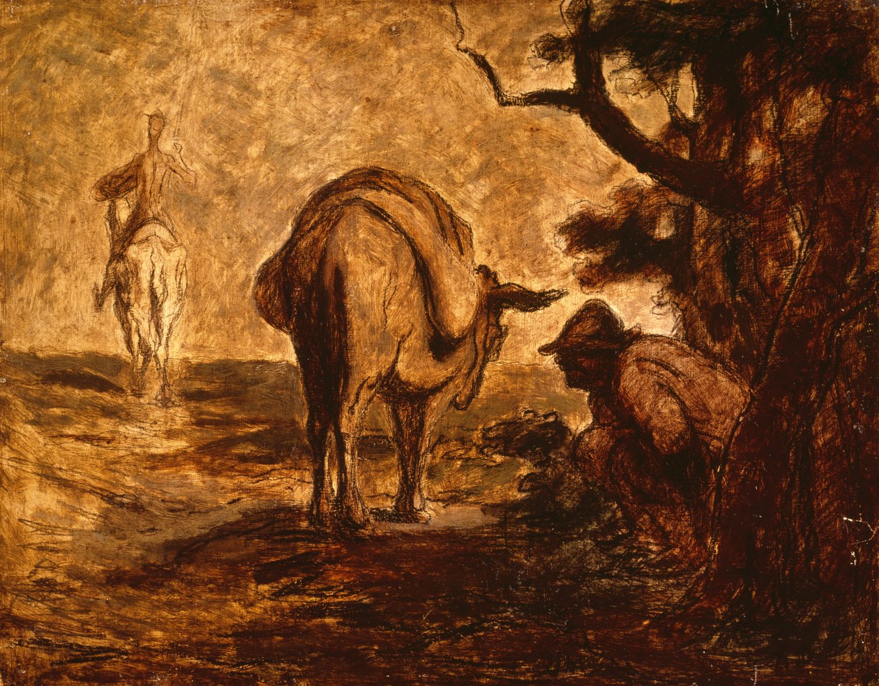 Don Quijote és Sancho Panza tehermentesíti magát, c. 1855 alkotó: Honoré Daumier