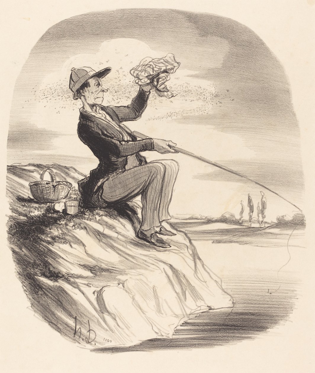 A horgászat okozta kényelmetlenség... alkotó: Honoré Daumier
