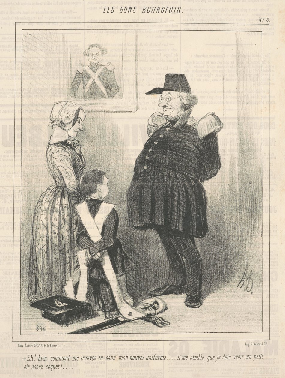 Hé! Nos, hogy tetszik az új egyenruhámban... alkotó: Honoré Daumier