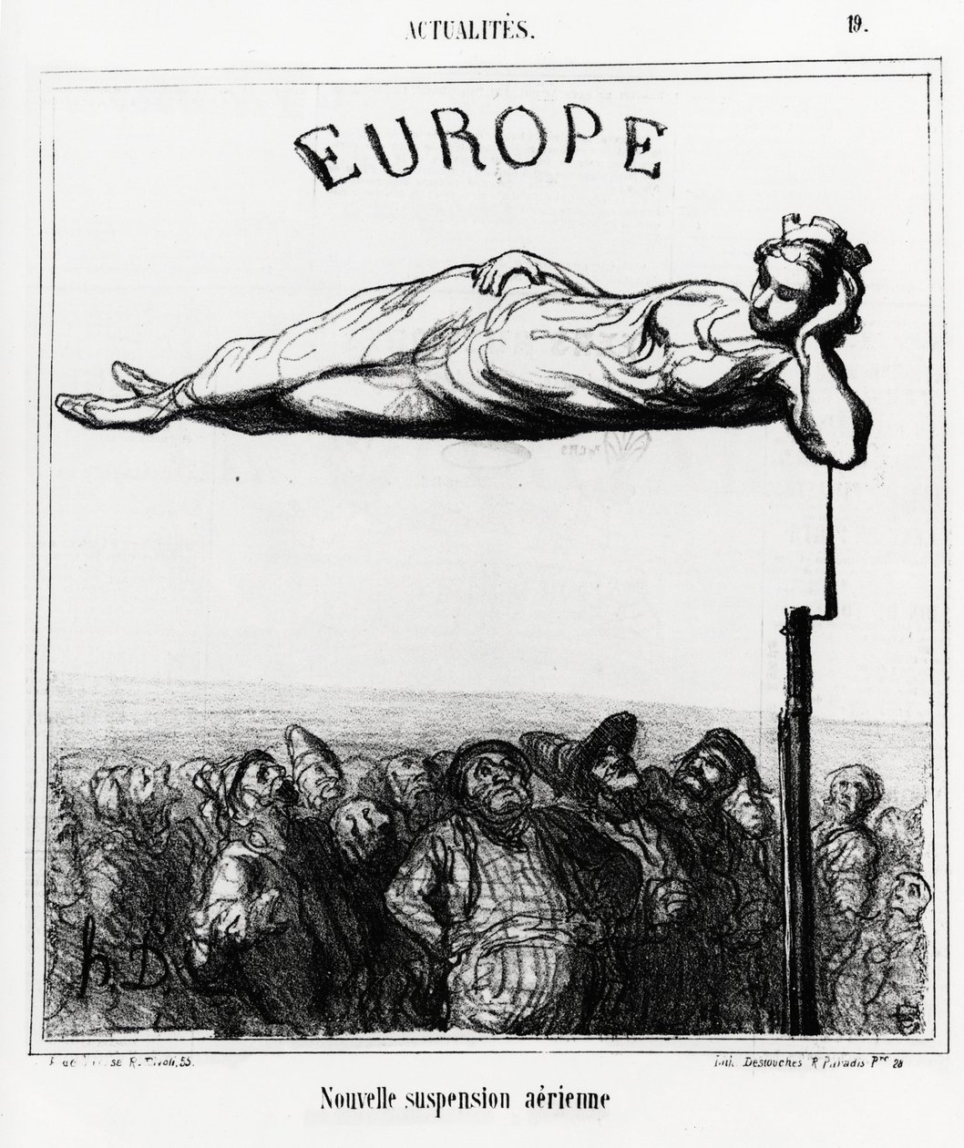 Európa: új légrugózás. Honore Daumier (1808-1879) illusztrációja, a „Charivari” című újságban megjelent, 1867. február 7-i dátum. alkotó: Honoré Daumier
