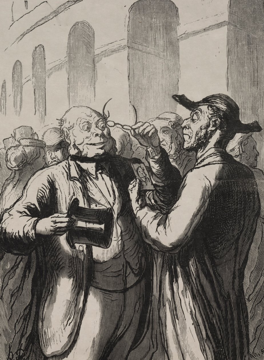 Univerzális kiállítás: Fényképek megtekintése a forgókapuknál... alkotó: Honoré Daumier