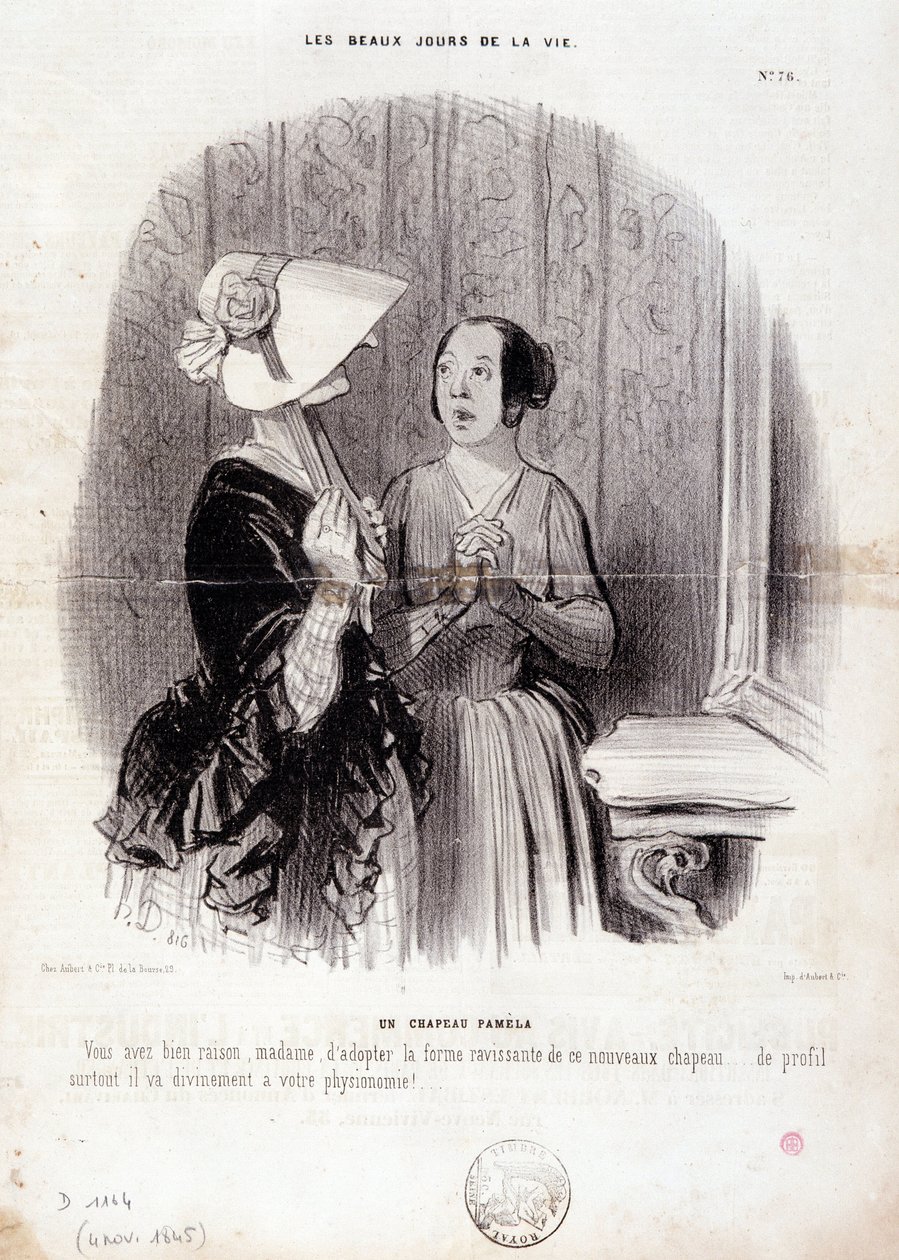 Divatkarikatúra. Serie "Az élet szép napjai": "A Pamela kalap..." november 4-én alkotó: Honoré Daumier