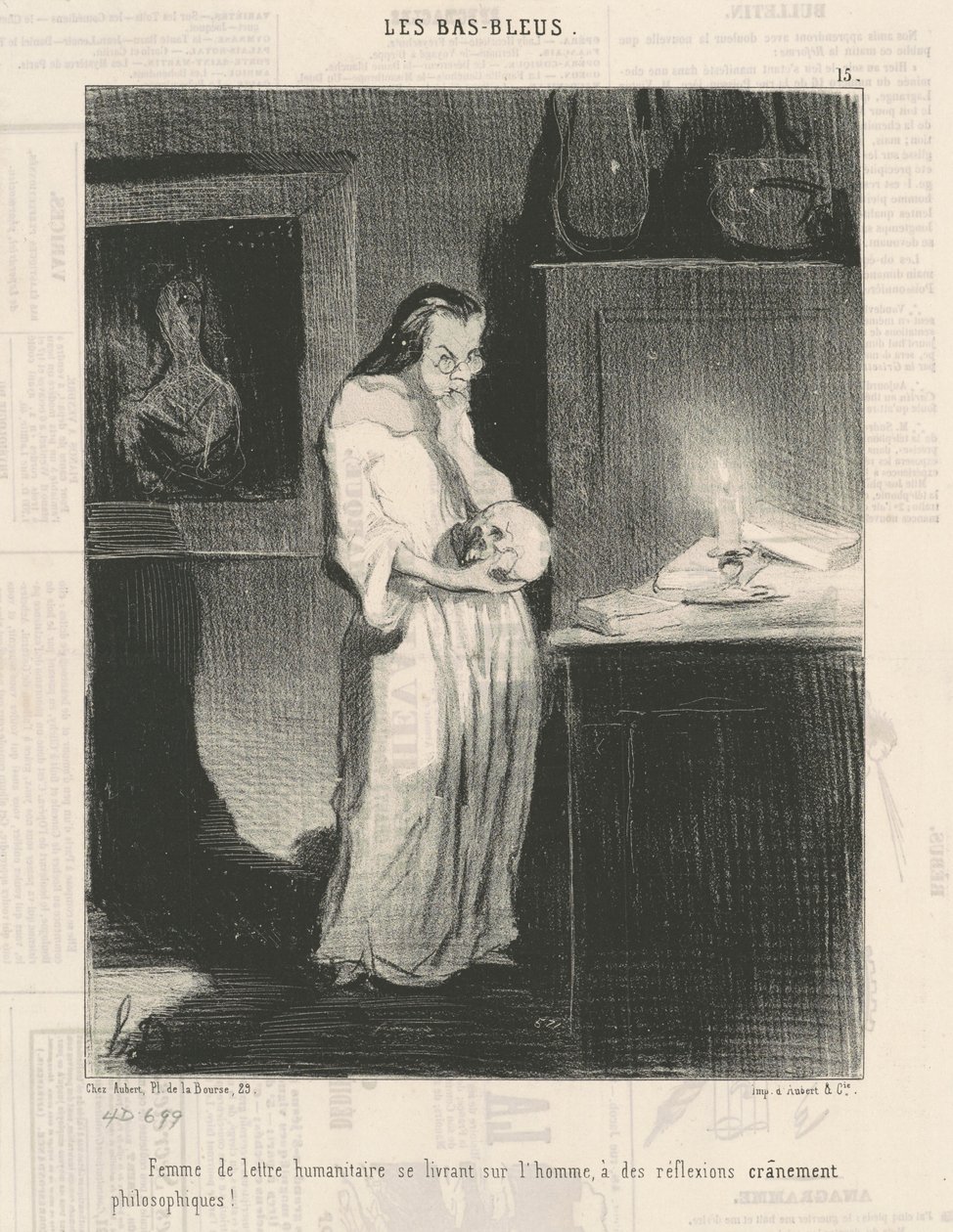 Humanitárius leveles nő kényezteti a férfit... alkotó: Honoré Daumier
