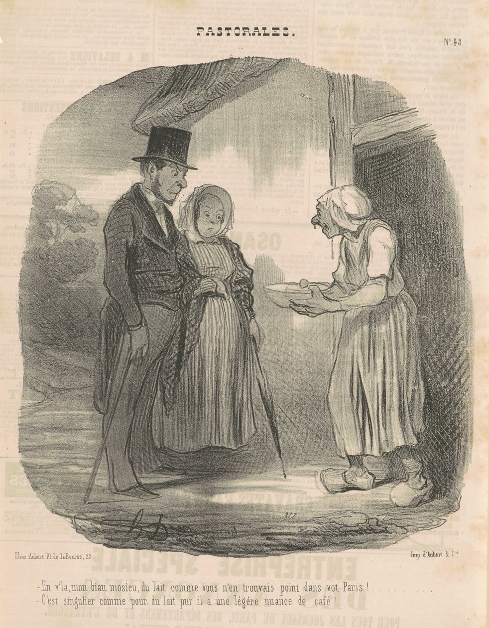 Humanitárius leveles nő kényezteti a férfit... alkotó: Honoré Daumier