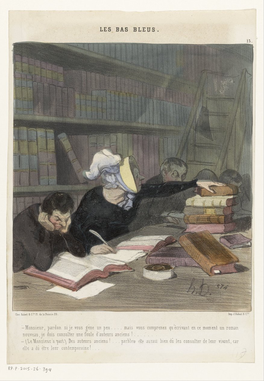 Ábrák olvasóasztal mögött egy nyilvános könyvtárban Les Bas Bleus (sorozat címe az objektumon) alkotó: Honoré Daumier