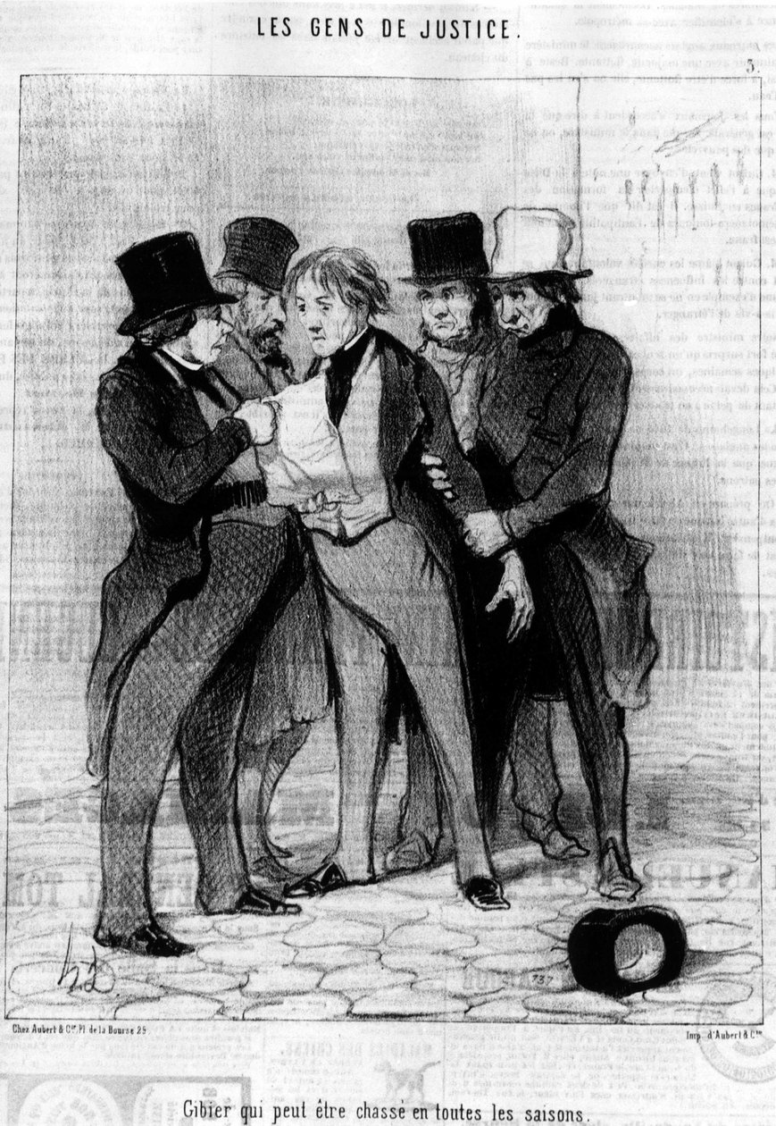 Minden évszakban vadászható vad, a Gens de Justice, Honore Daumier (1808-1879) igazságszolgáltatásról szóló rajzfilmsorozatából. "Macskazene" alkotó: Honoré Daumier