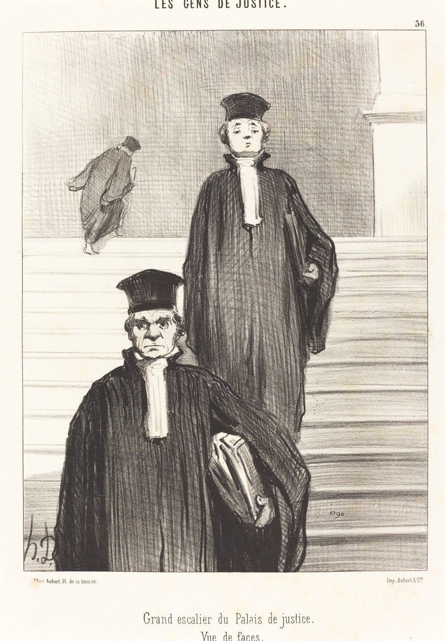 A törvényszék nagy lépcsőháza. Elölnézet alkotó: Honoré Daumier