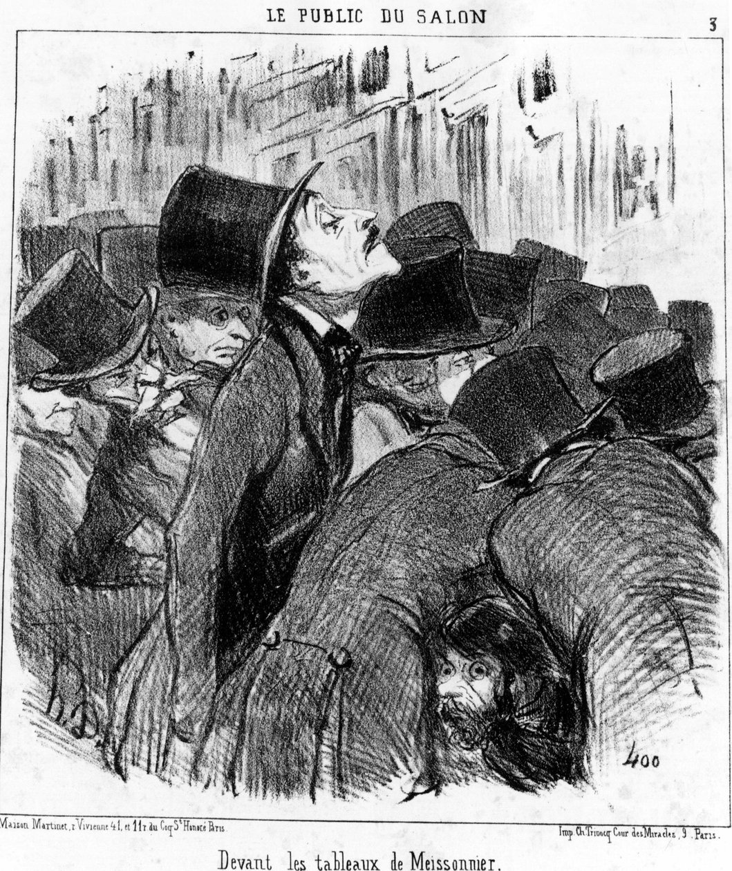 Meissonnier festményei előtt, Honore Daumier (1808-1879) rajzfilmsorozatából, a Paintings and Salons-ból. "Macskazene" alkotó: Honoré Daumier