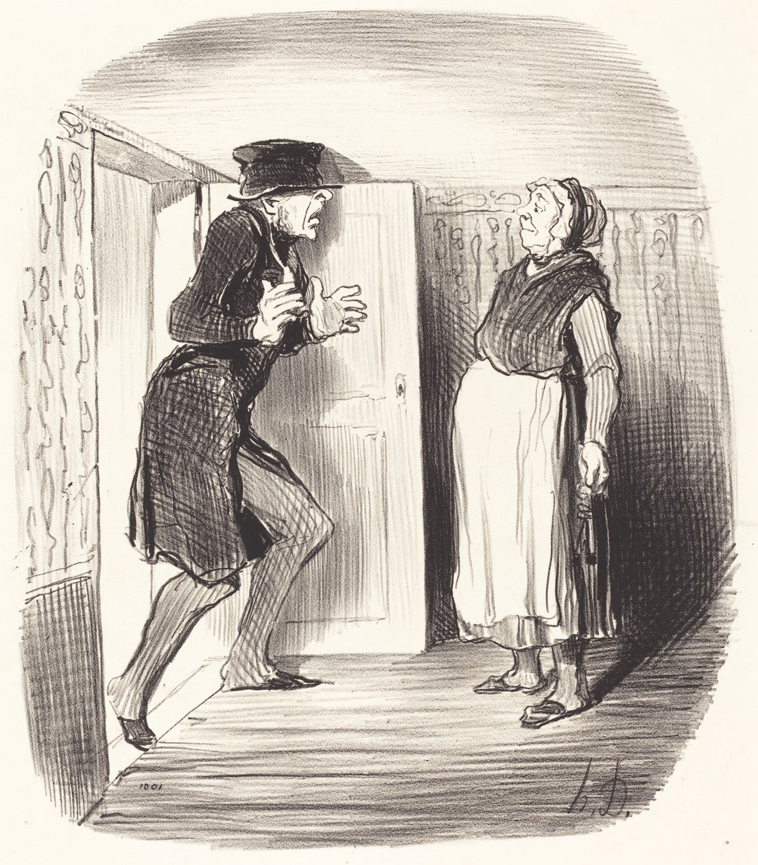 Hátránya, ha elővigyázatosság nélkül felkeresi a magasföldszintet... alkotó: Honoré Daumier