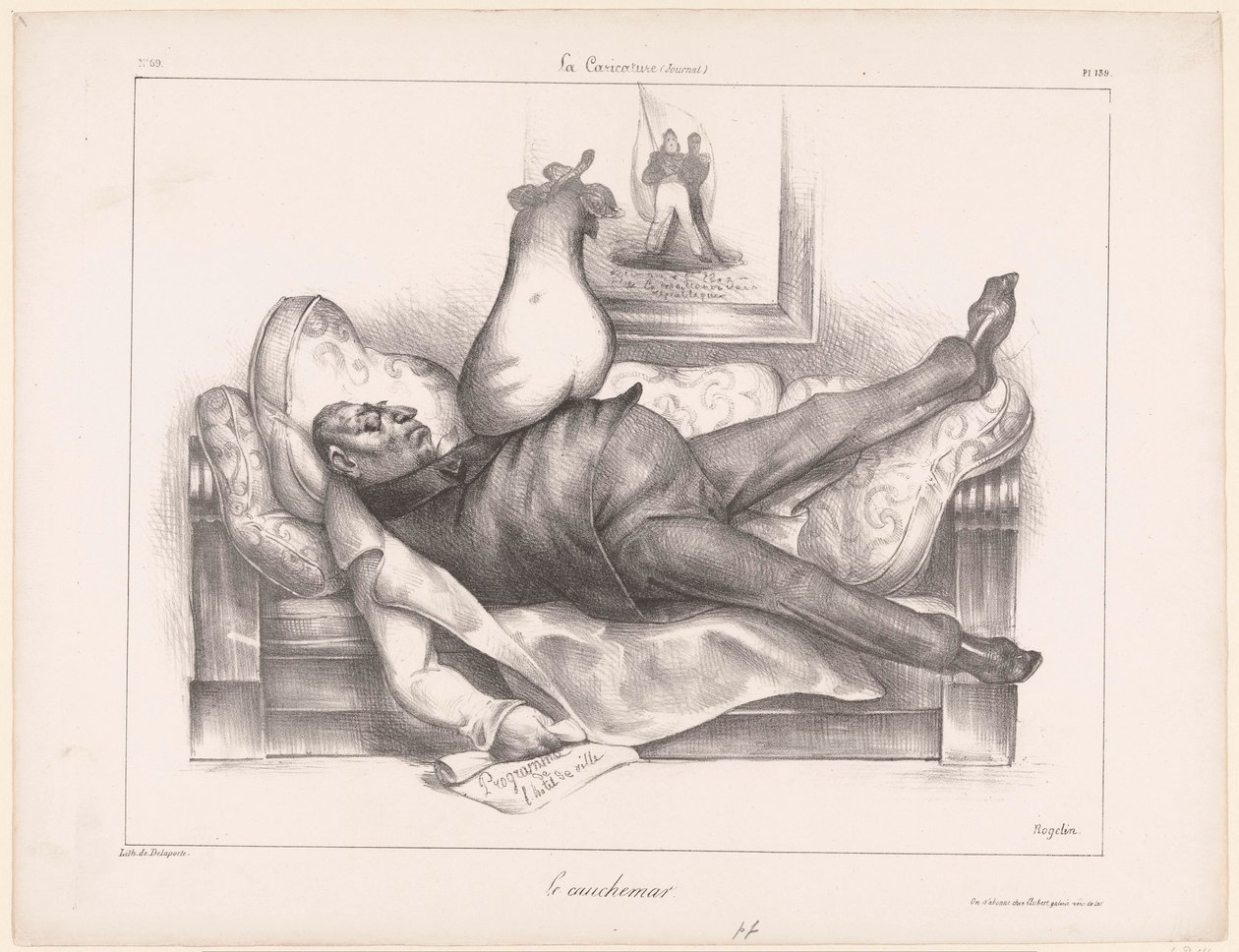 Gilbert du Motier, de la Fayette márki karikatúrája egy rémálom alatt Le cauchemar (cím a tárgyon) alkotó: Honoré Daumier