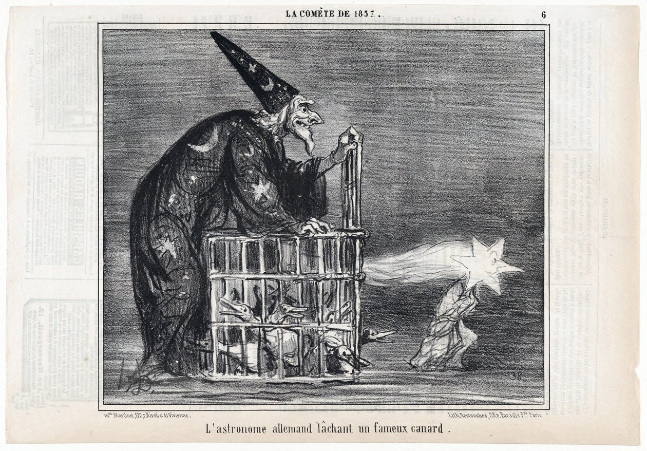 Az 1857-es üstökös, "A német csillagász, aki elenged egy híres kacsát", a Le Charivari, kocsma. 1858 (metszet) alkotó: Honoré Daumier
