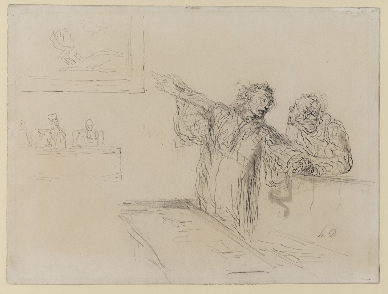 La Defense, 1865 körül (toll, tinta és WC papíron) alkotó: Honoré Daumier