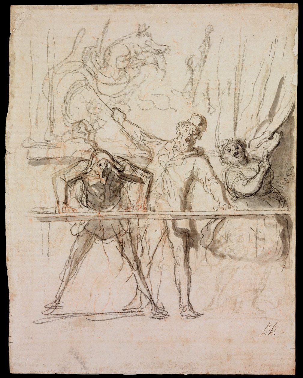 La Parade - The Side-Show - Daumier, Honore (1808-1879) - 1865 - Fekete kréta, akvarell papíron - 39,8x30,4 - Szepmuveszeti Múzeum, Budapest alkotó: Honoré Daumier