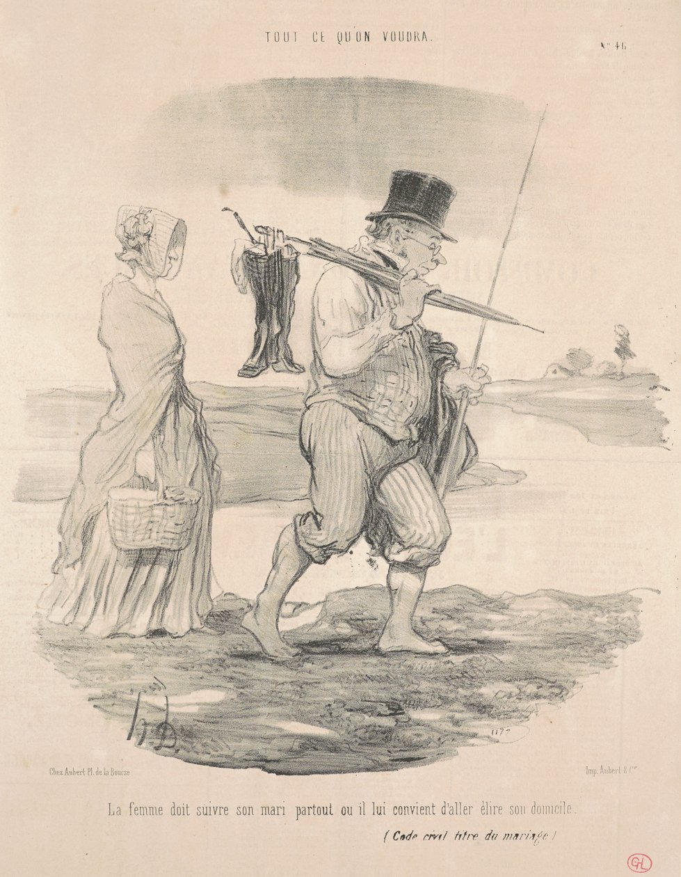 A feleségnek követnie kell a férjét... alkotó: Honoré Daumier