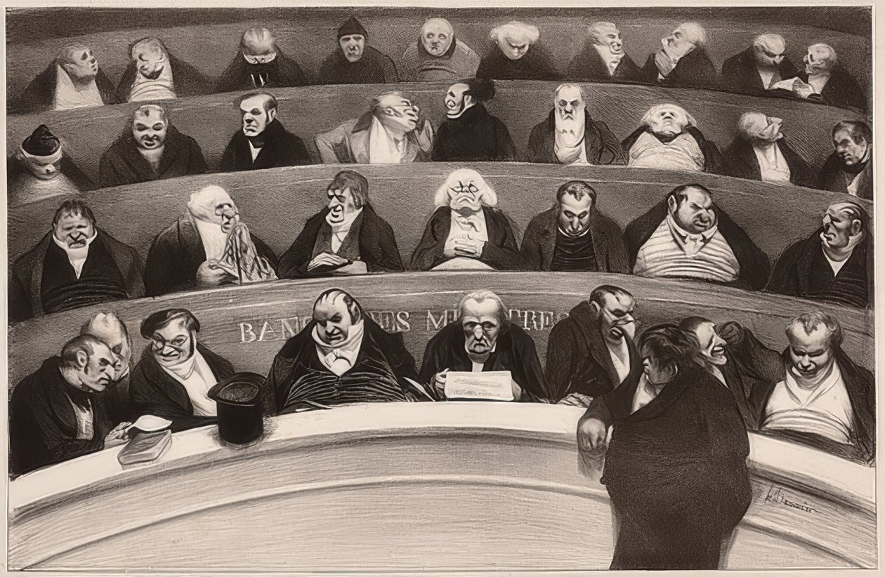 Le Ventre législatif. Aspects des bancs ministériels de la chambre improstituée de 1834 / A törvényhozó hasa. A nem prostituált kamara szekrénypadjainak képe 1834-ből. 1834 alkotó: Honoré Daumier