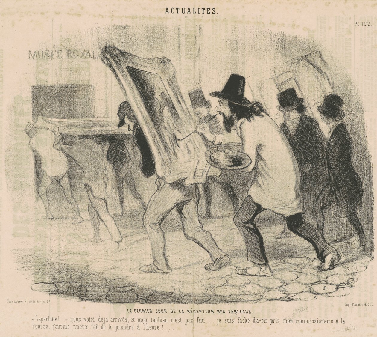 A festmények fogadásának utolsó napja. Saperlotte. . . Már megérkeztünk és a festésem még nincs kész! alkotó: Honoré Daumier