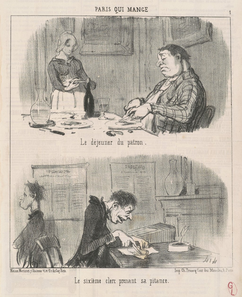 A főnök, a hatodik jegyző ebédje... alkotó: Honoré Daumier