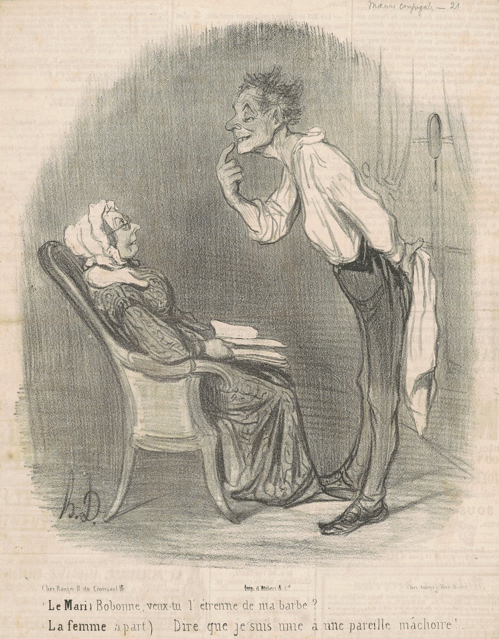 A férj. Bobonne, kéred a szakállam ajándékát? alkotó: Honoré Daumier