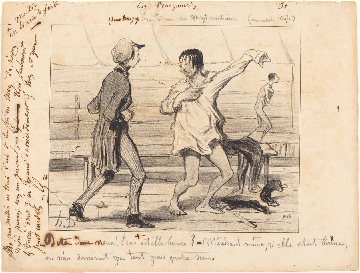 Les Bains húsz centime-ben, új stílusban alkotó: Honoré Daumier