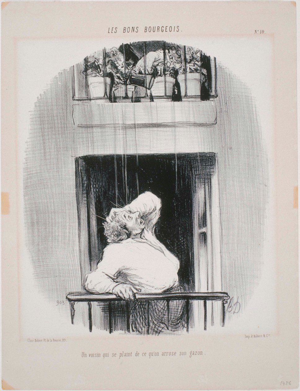 Les Bons Bourgeo- Szomszéd, aki panaszkodik az öntözésre alkotó: Honoré Daumier