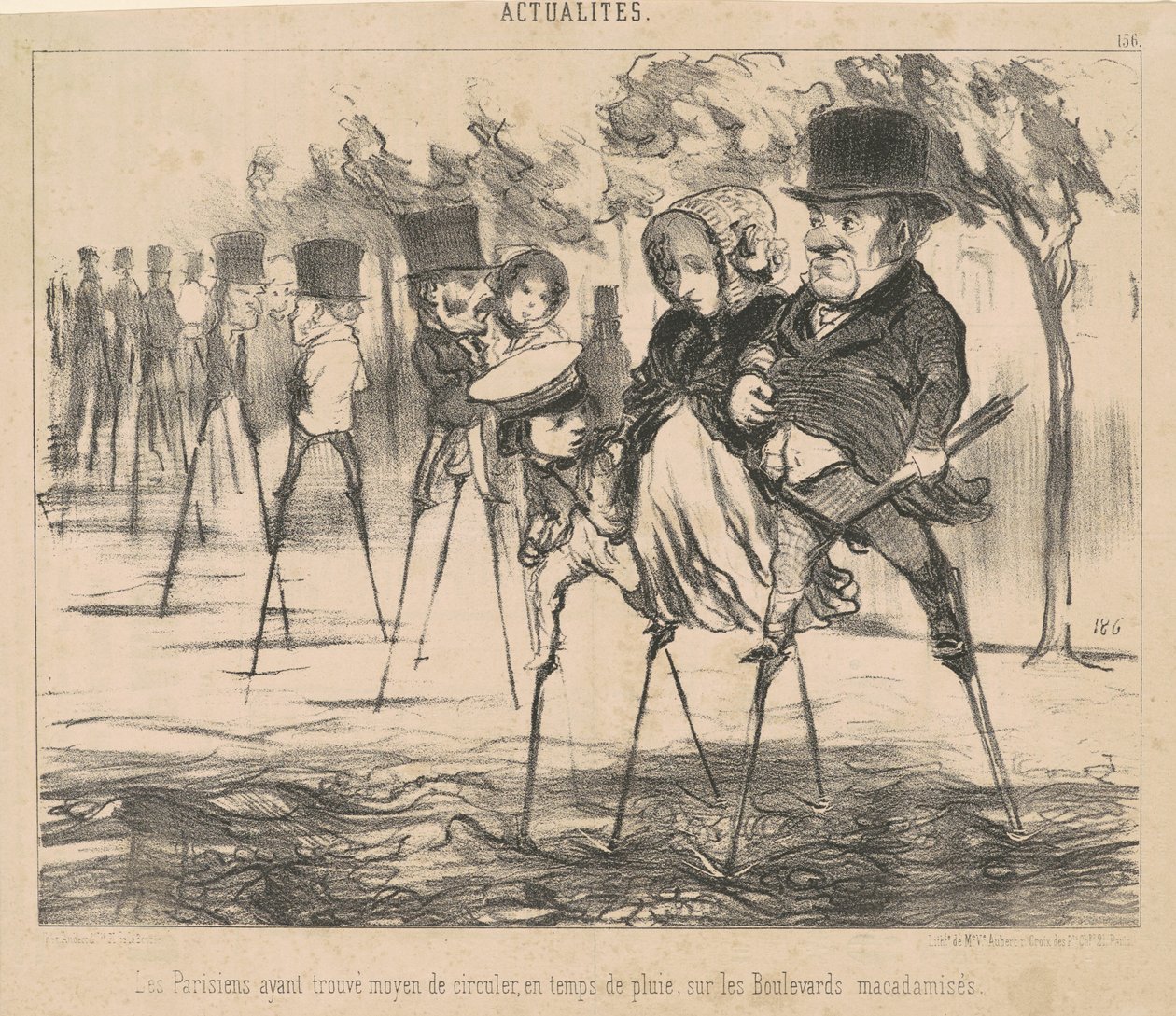 A párizsiak megtalálták a módját, hogy megkerüljék... alkotó: Honoré Daumier