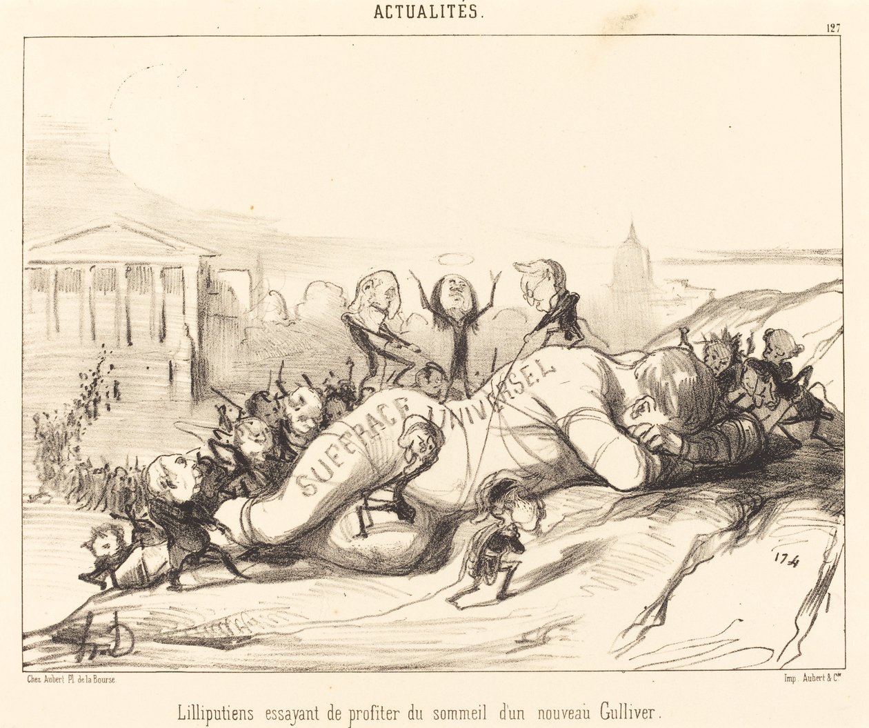 A liliputiak próbálják élvezni az alvást... alkotó: Honoré Daumier