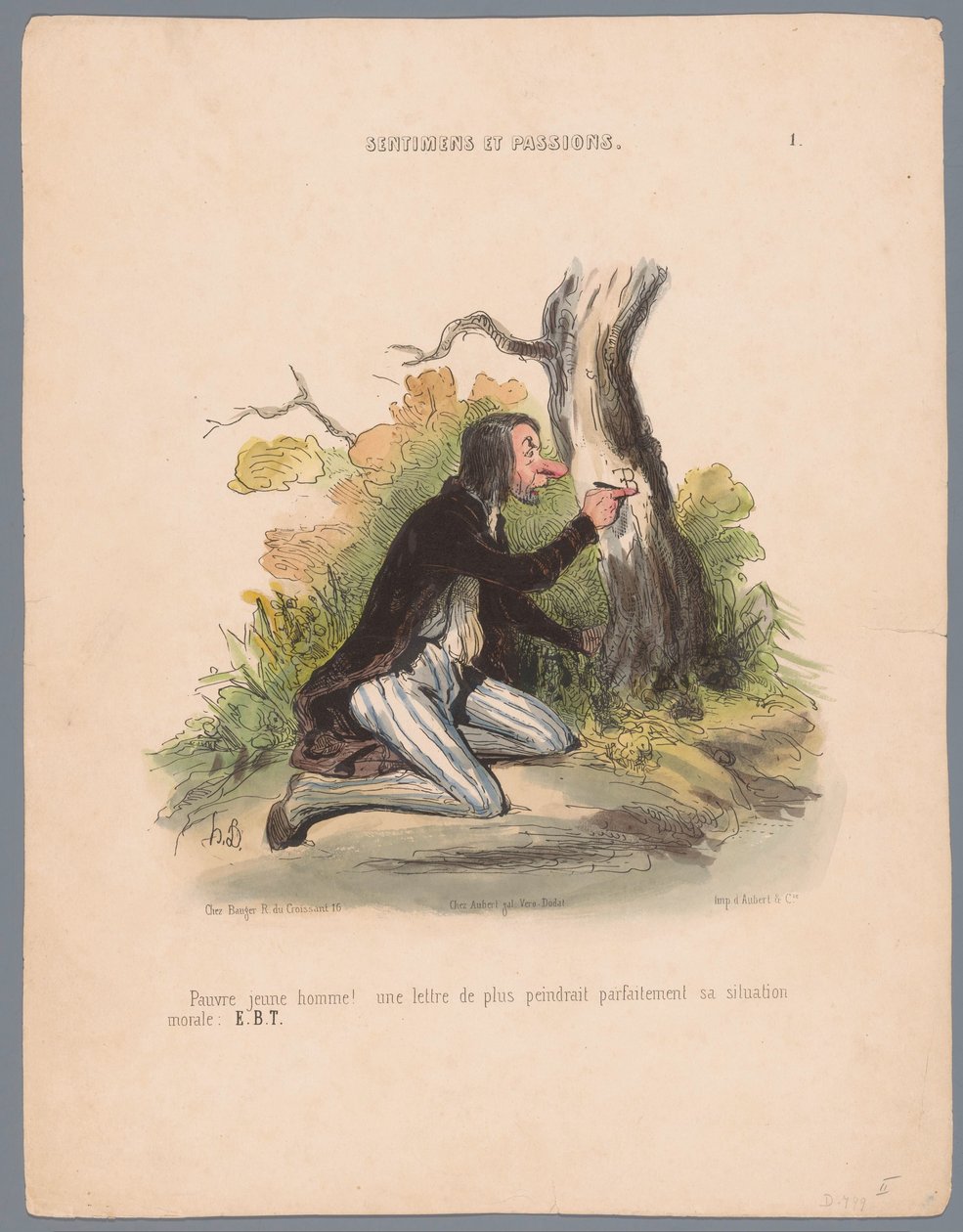 Az ember fakéregbe farag monogramokat Pauvre jeune homme! (...) (cím az objektumon) Szenvedélyek és érzések (sorozat címe) Sentimens et passions (sorozat címe a tárgyon) alkotó: Honoré Daumier