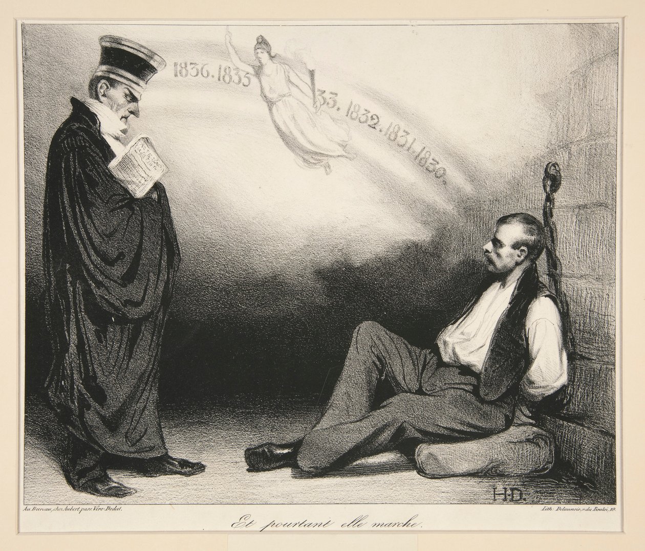 Modern Galilea. És mégis sétál. (A modern Galileo. És mégis mozog), pl. 436. sz. La Caricature folyóiratból. 209 alkotó: Honoré Daumier