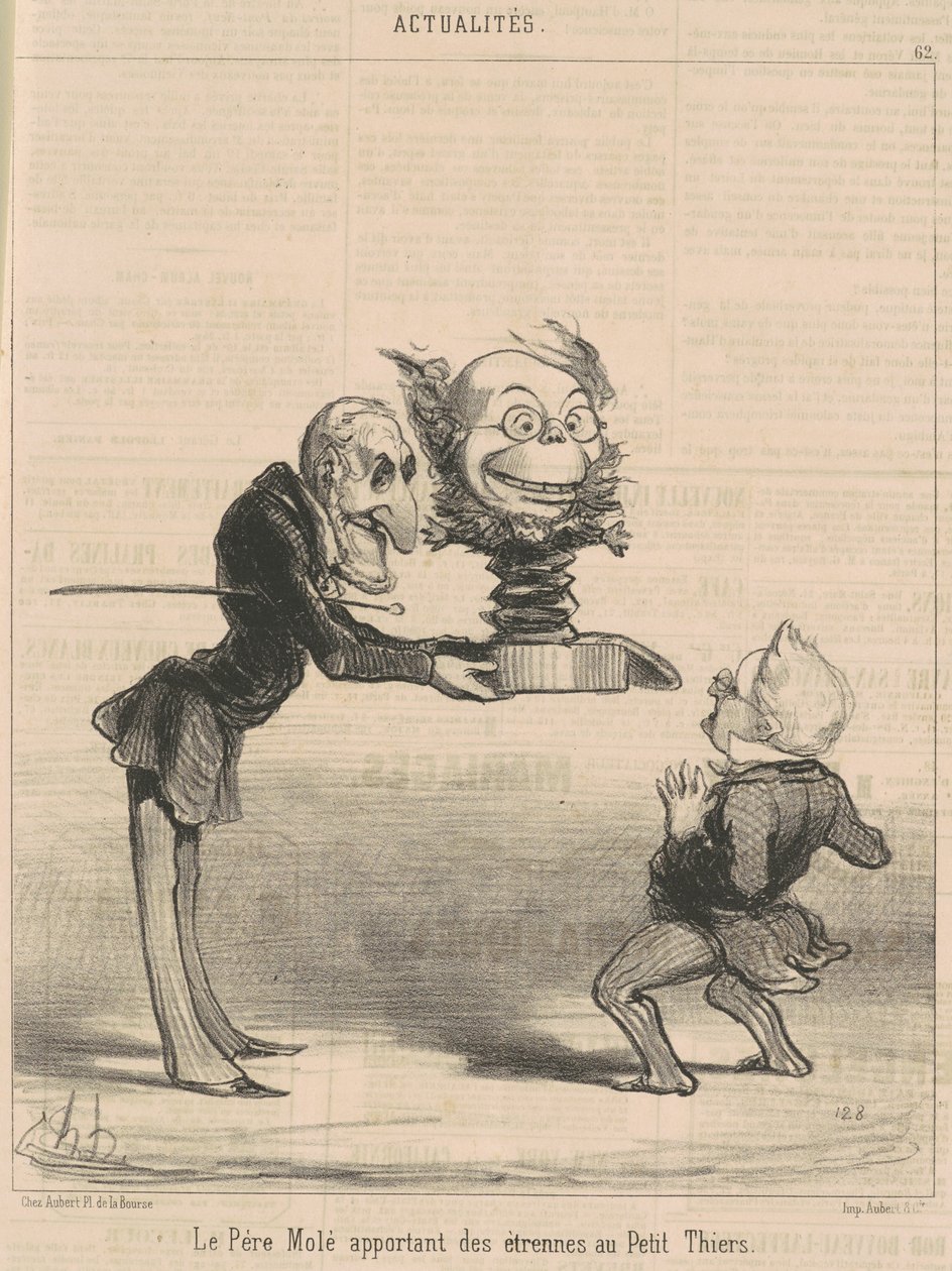 Molé ajándékokat visz Petit Thiersnek alkotó: Honoré Daumier