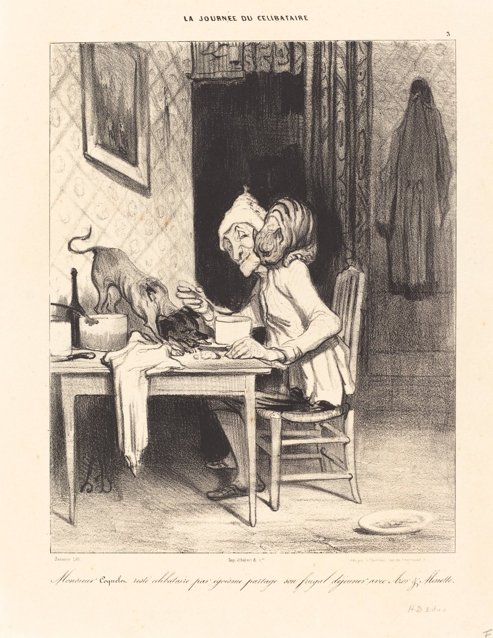 Monsieur Coquelet... megosztja... ebédjét alkotó: Honoré Daumier