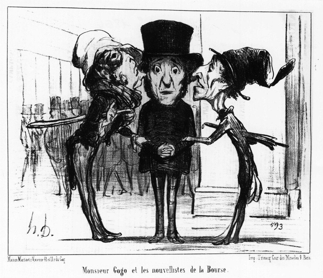 Monsieur Gogo és a Bourse hírlistái: karikatúrák sorozata a „” Newsból”, a tőzsdén és Honore Daumier (1808-1879) gogoja. "Macskazene" alkotó: Honoré Daumier