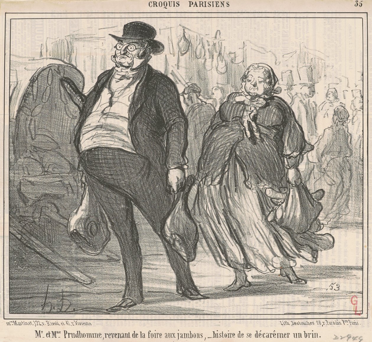 Prudohomme úr és asszony visszatér a vásárról... alkotó: Honoré Daumier